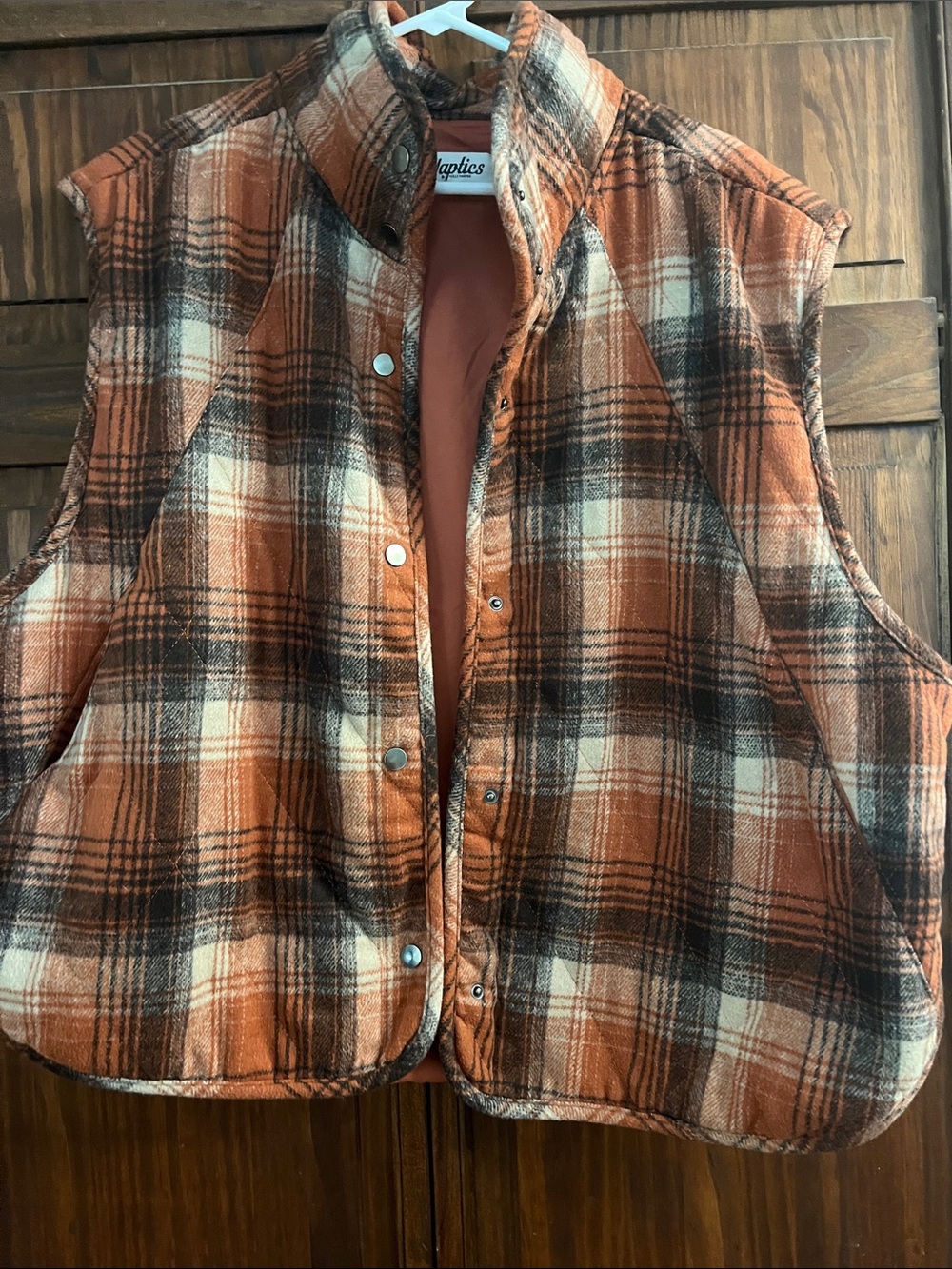 Women's Plaid Quilted Vest in Orange and Cream